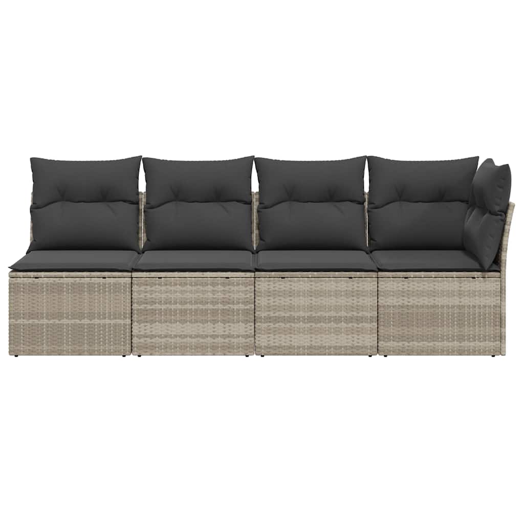 vidaXL Sofa ogrodowa z poduszkami, 4-osobowa, jasnoszara, polirattan