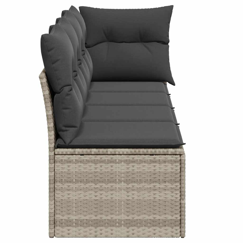 vidaXL Sofa ogrodowa z poduszkami, 4-osobowa, jasnoszara, polirattan