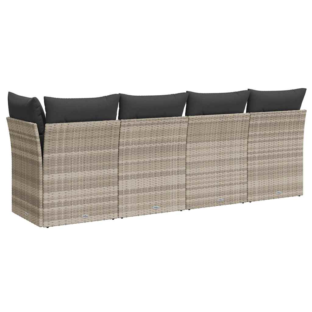 vidaXL Sofa ogrodowa z poduszkami, 4-osobowa, jasnoszara, polirattan