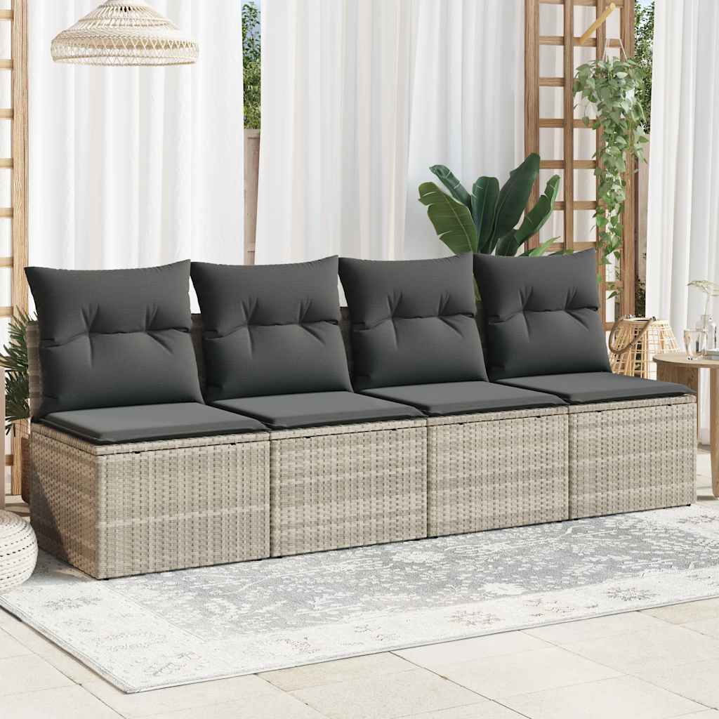 vidaXL Sofa ogrodowa z poduszkami, 4-osobowa, jasnoszara, polirattan
