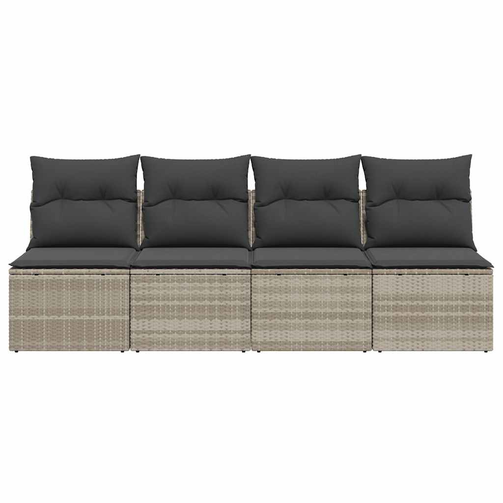 vidaXL Sofa ogrodowa z poduszkami, 4-osobowa, jasnoszara, polirattan