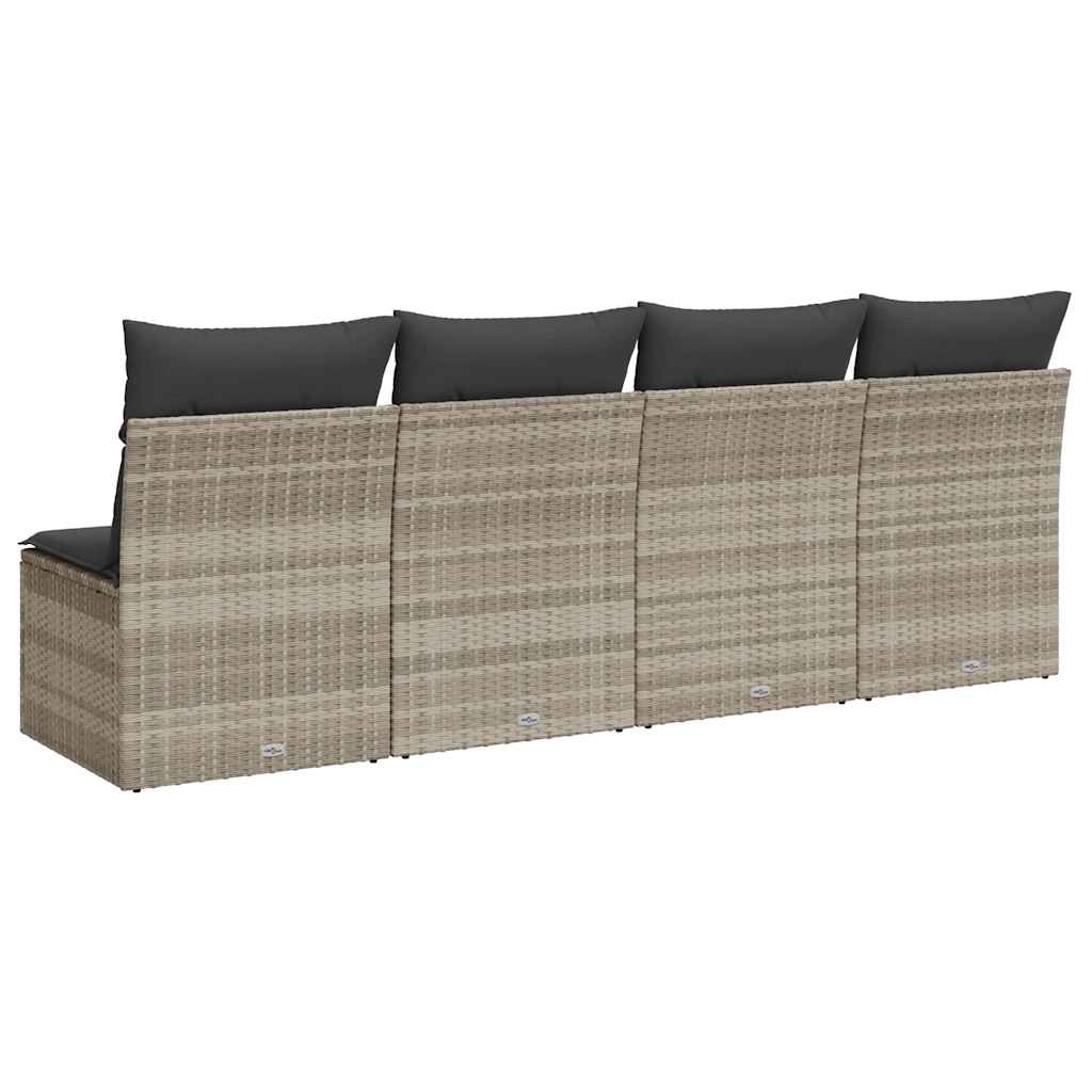 vidaXL Sofa ogrodowa z poduszkami, 4-osobowa, jasnoszara, polirattan