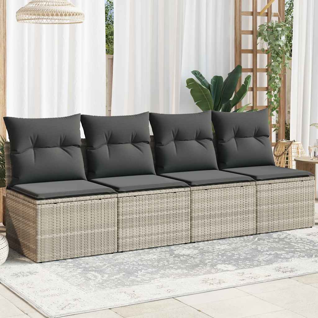 vidaXL Sofa ogrodowa z poduszkami, 4-osobowa, jasnoszara, polirattan