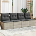 vidaXL Sofa ogrodowa z poduszkami, 4-osobowa, jasnoszara, polirattan