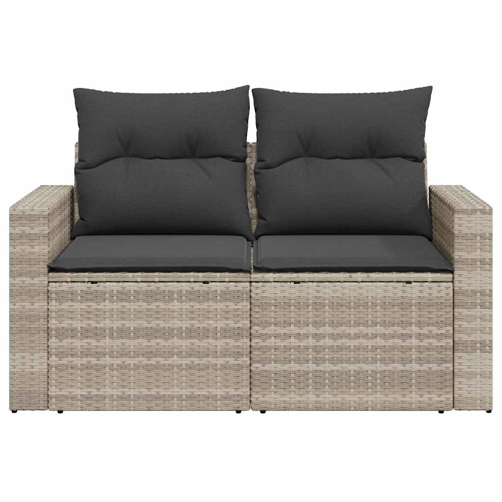 vidaXL Sofa ogrodowa z poduszkami, 2-osobowa, jasnoszara, polirattan