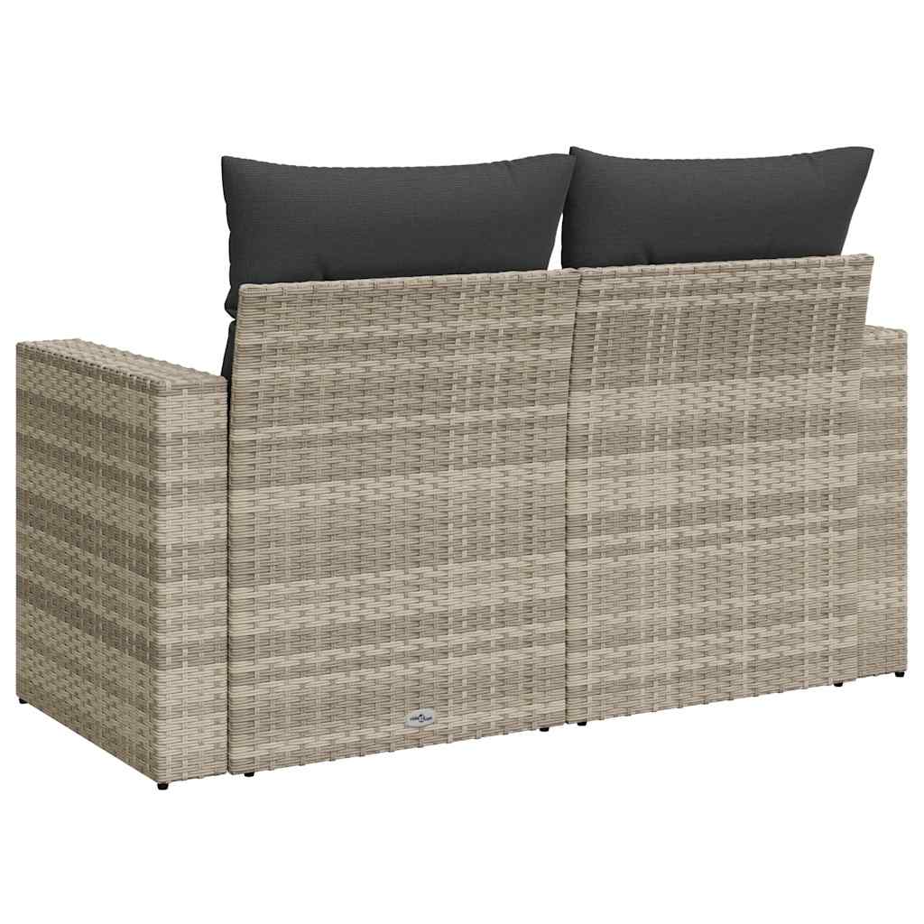 vidaXL Sofa ogrodowa z poduszkami, 2-osobowa, jasnoszara, polirattan