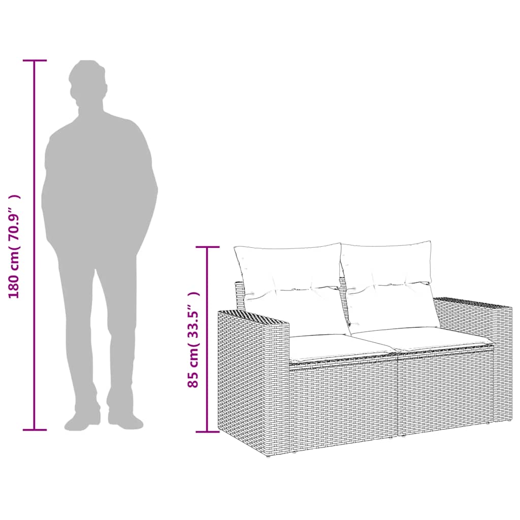 vidaXL Sofa ogrodowa z poduszkami, 2-osobowa, jasnoszara, polirattan