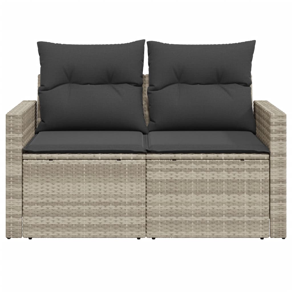 vidaXL Sofa ogrodowa z poduszkami, 2-osobowa, jasnoszara, polirattan