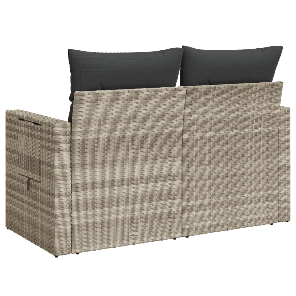 vidaXL Sofa ogrodowa z poduszkami, 2-osobowa, jasnoszara, polirattan