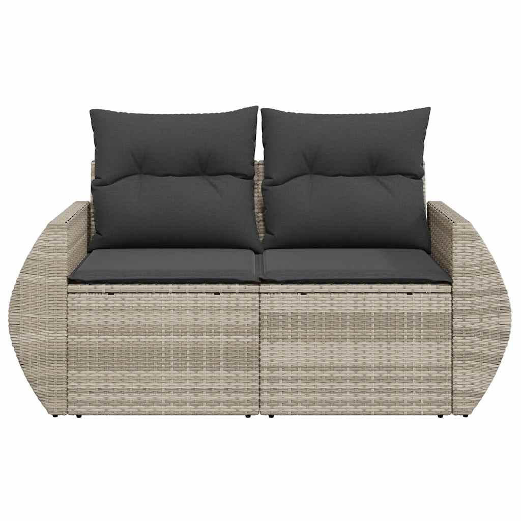 vidaXL Sofa ogrodowa z poduszkami, 2-osobowa, jasnoszara, polirattan