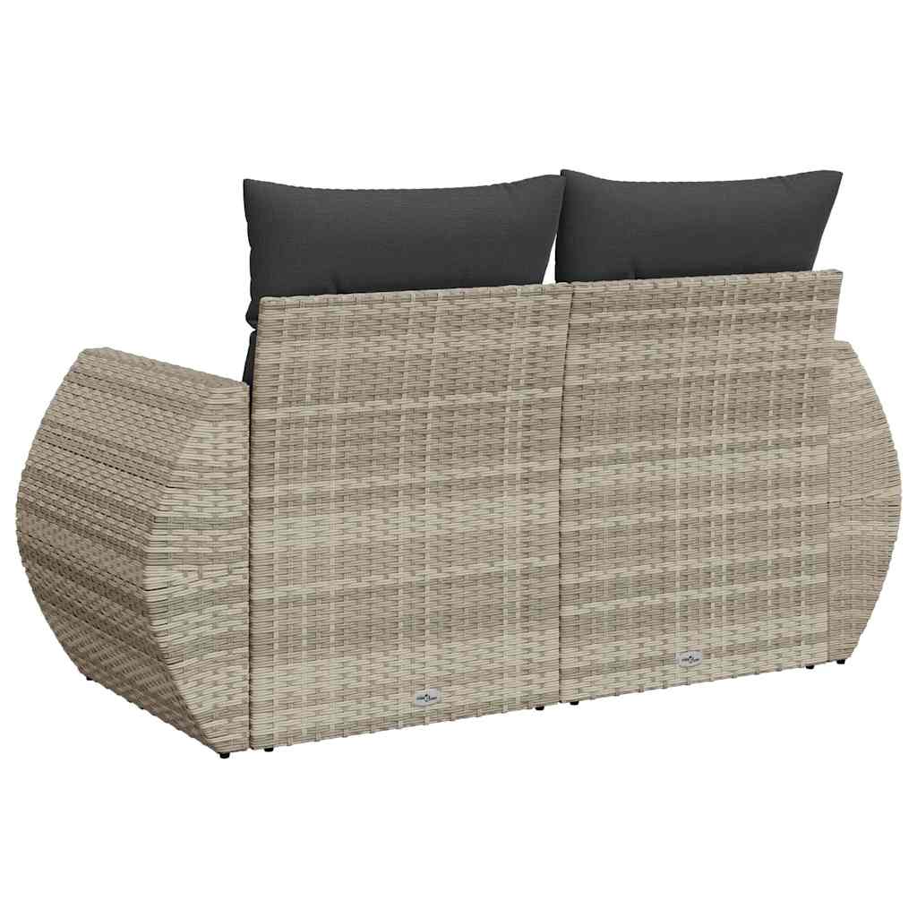 vidaXL Sofa ogrodowa z poduszkami, 2-osobowa, jasnoszara, polirattan