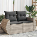 vidaXL Sofa ogrodowa z poduszkami, 2-osobowa, jasnoszara, polirattan