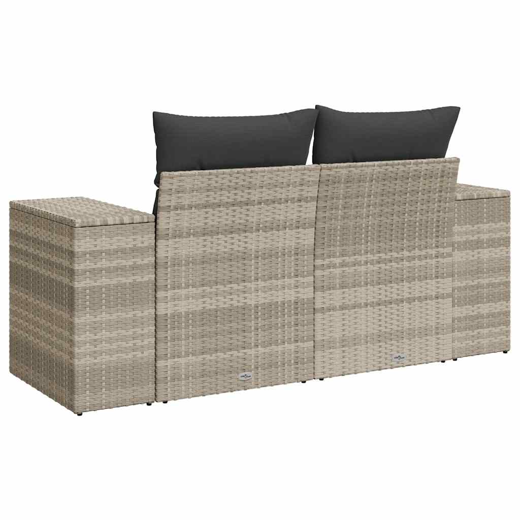 vidaXL Sofa ogrodowa z poduszkami, 2-osobowa, jasnoszara, polirattan