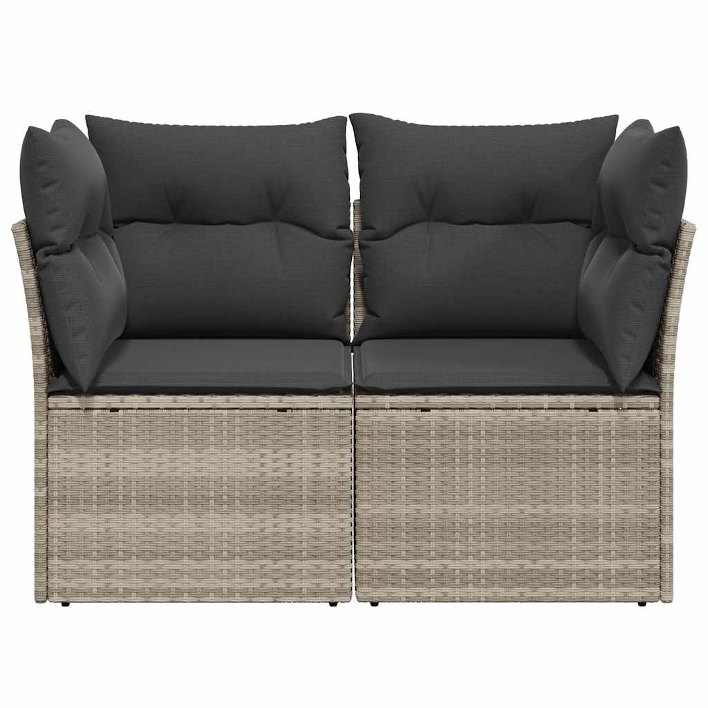 vidaXL Sofa ogrodowa z poduszkami, 2-osobowa, jasnoszara, polirattan