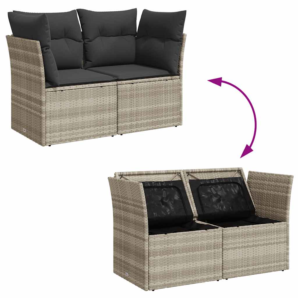 vidaXL Sofa ogrodowa z poduszkami, 2-osobowa, jasnoszara, polirattan