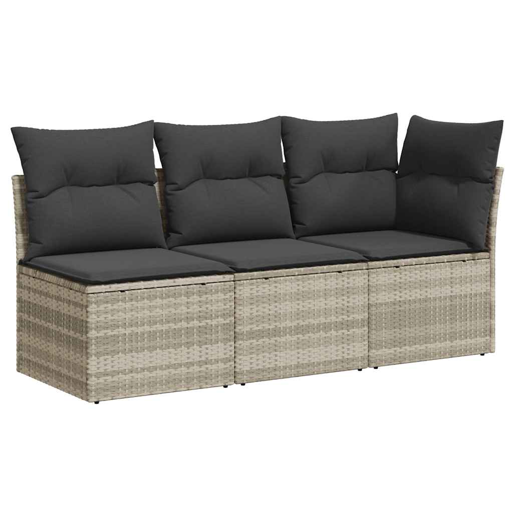 vidaXL Sofa ogrodowa z poduszkami, 3-osobowa, jasnoszara, polirattan