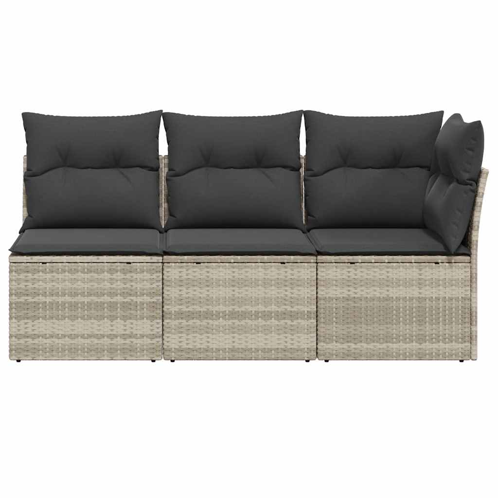 vidaXL Sofa ogrodowa z poduszkami, 3-osobowa, jasnoszara, polirattan