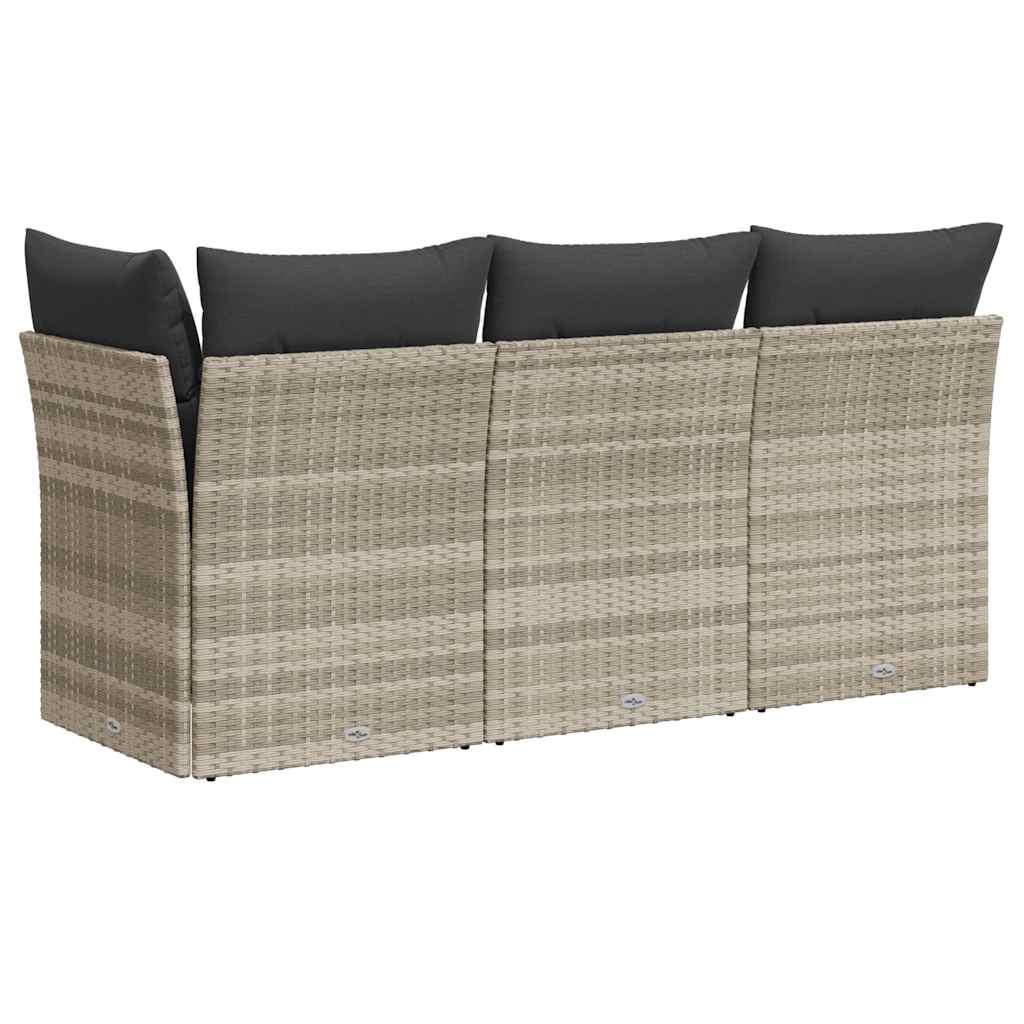 vidaXL Sofa ogrodowa z poduszkami, 3-osobowa, jasnoszara, polirattan