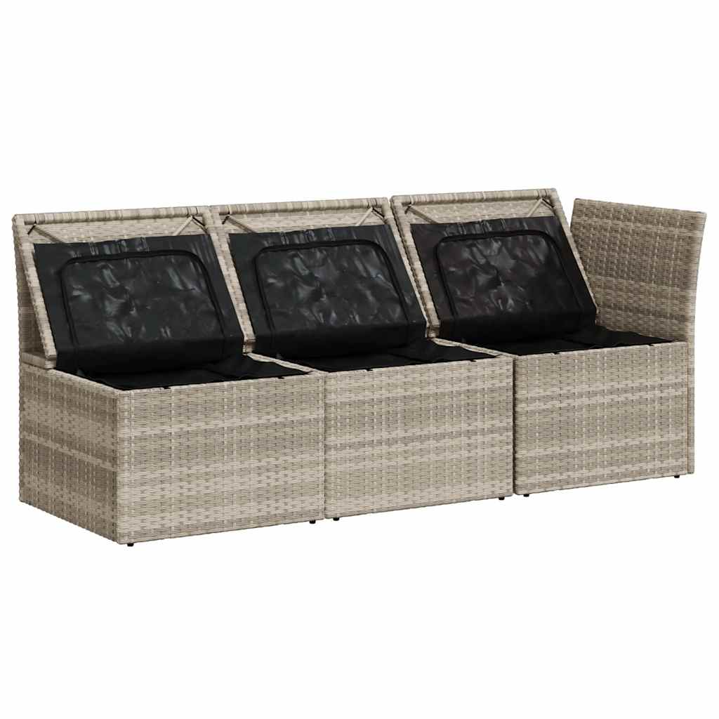vidaXL Sofa ogrodowa z poduszkami, 3-osobowa, jasnoszara, polirattan