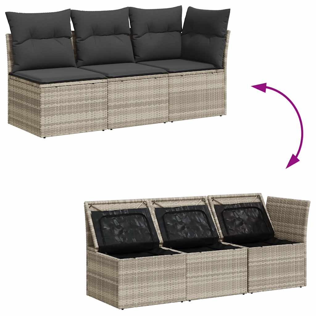vidaXL Sofa ogrodowa z poduszkami, 3-osobowa, jasnoszara, polirattan