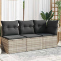 vidaXL Sofa ogrodowa z poduszkami, 3-osobowa, jasnoszara, polirattan