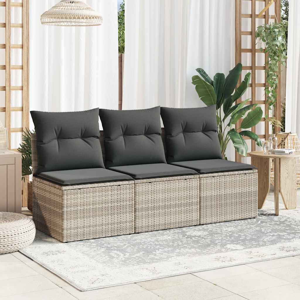vidaXL Sofa ogrodowa z poduszkami, 3-osobowa, jasnoszara, polirattan