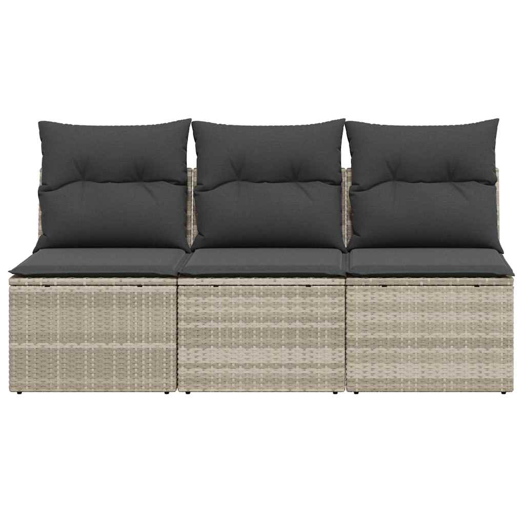 vidaXL Sofa ogrodowa z poduszkami, 3-osobowa, jasnoszara, polirattan