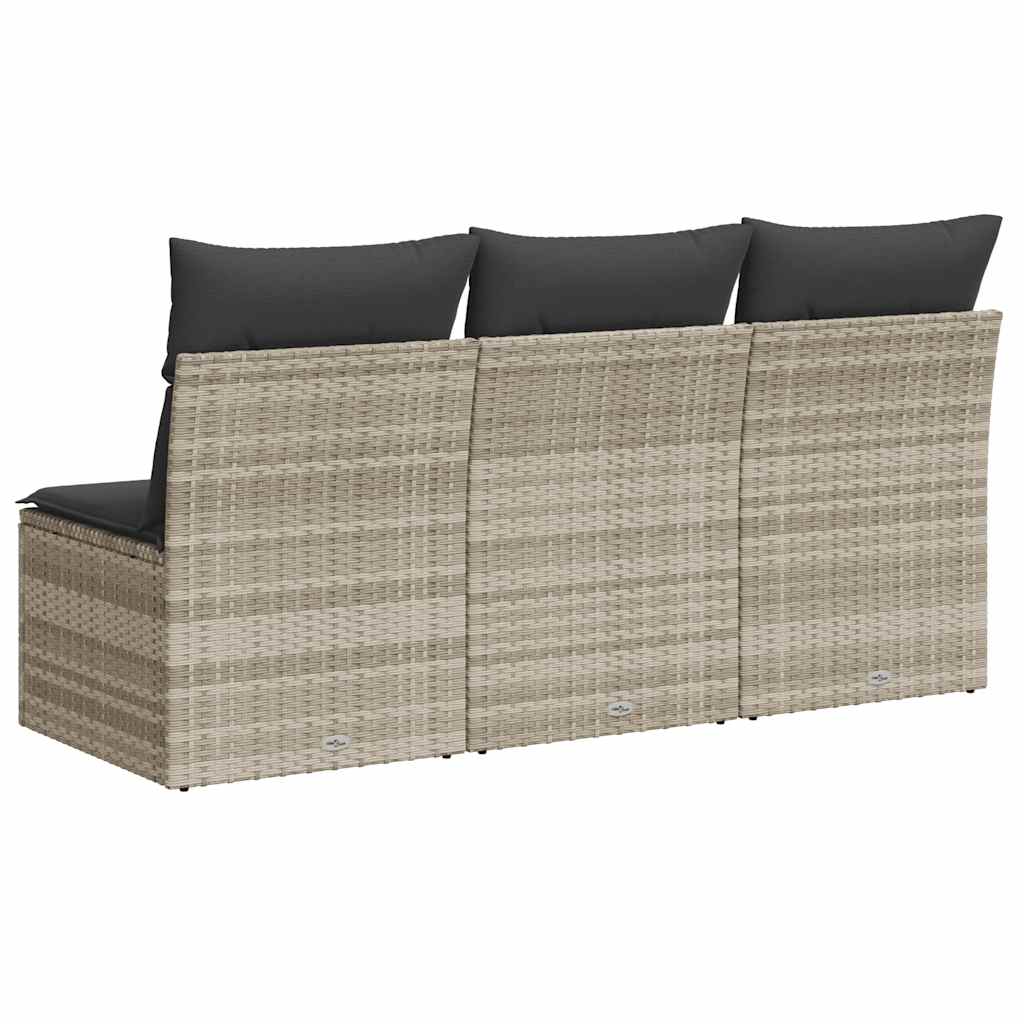 vidaXL Sofa ogrodowa z poduszkami, 3-osobowa, jasnoszara, polirattan