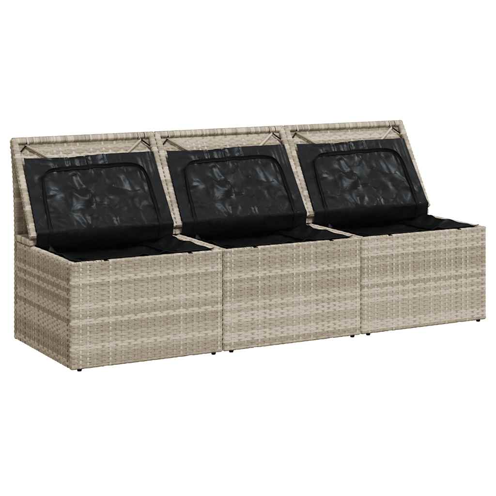 vidaXL Sofa ogrodowa z poduszkami, 3-osobowa, jasnoszara, polirattan