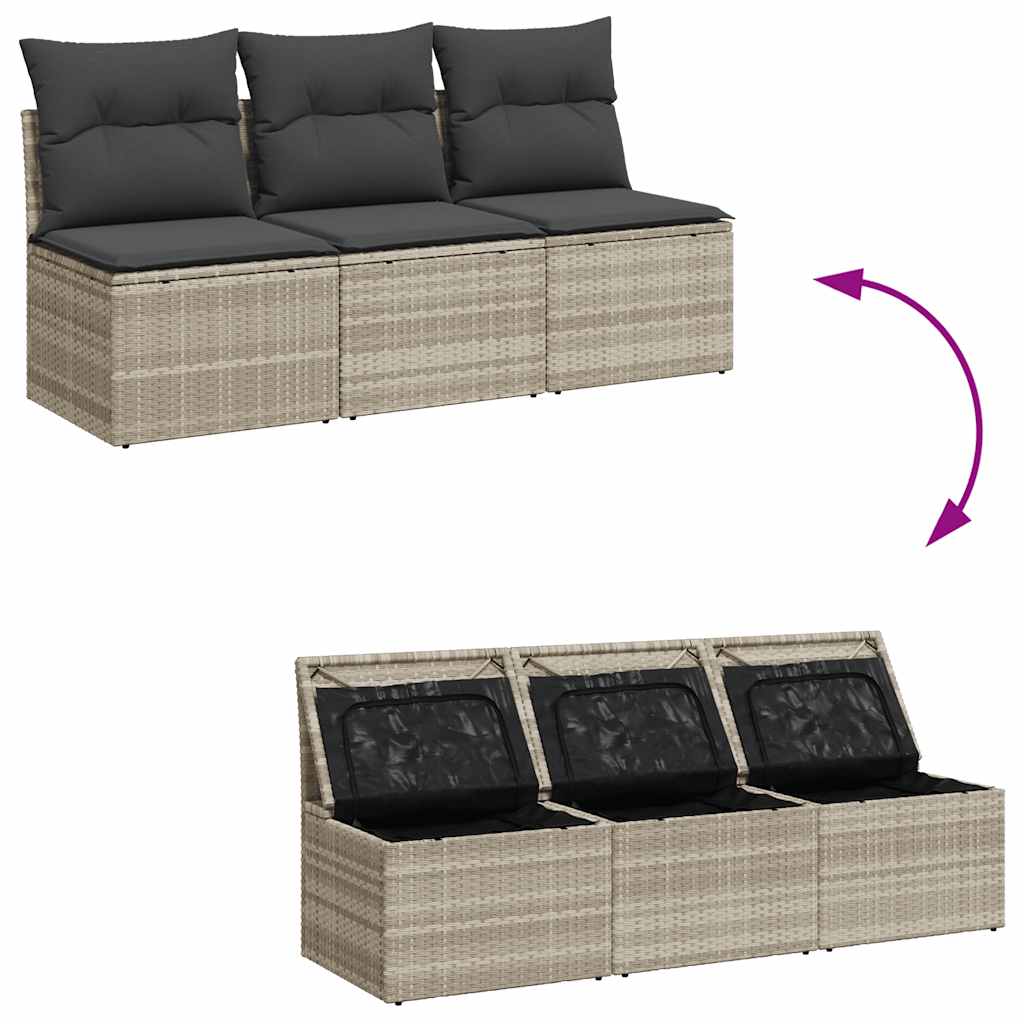 vidaXL Sofa ogrodowa z poduszkami, 3-osobowa, jasnoszara, polirattan