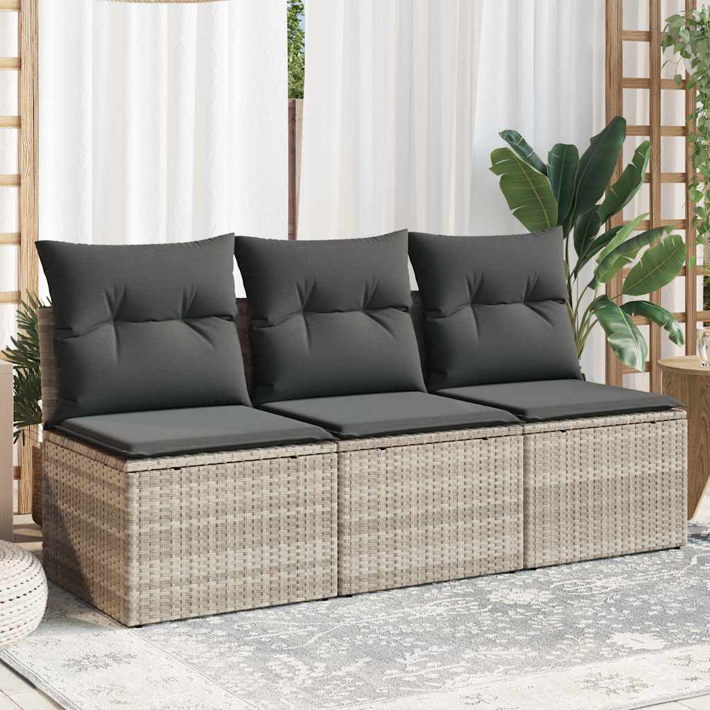 vidaXL Sofa ogrodowa z poduszkami, 3-osobowa, jasnoszara, polirattan