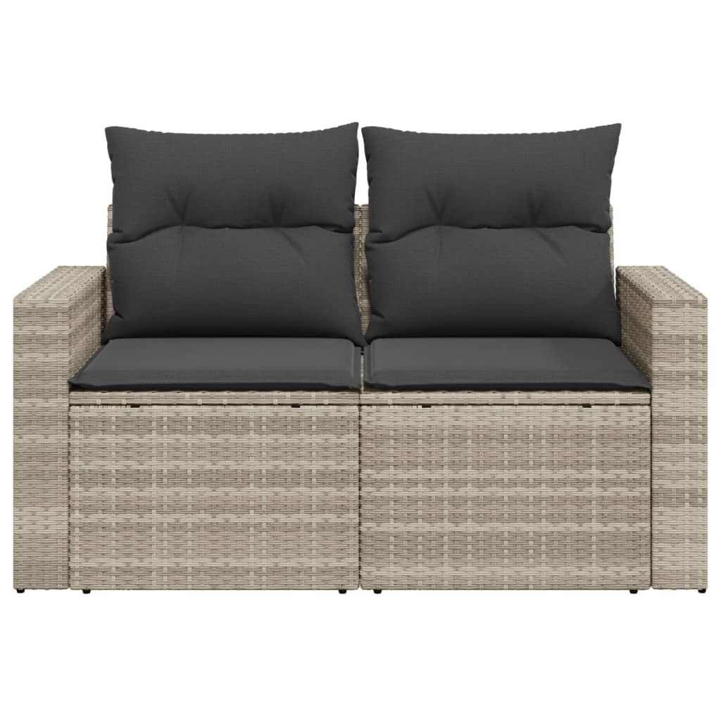 vidaXL Sofa ogrodowa z poduszkami, 2-osobowa, jasnoszara, polirattan