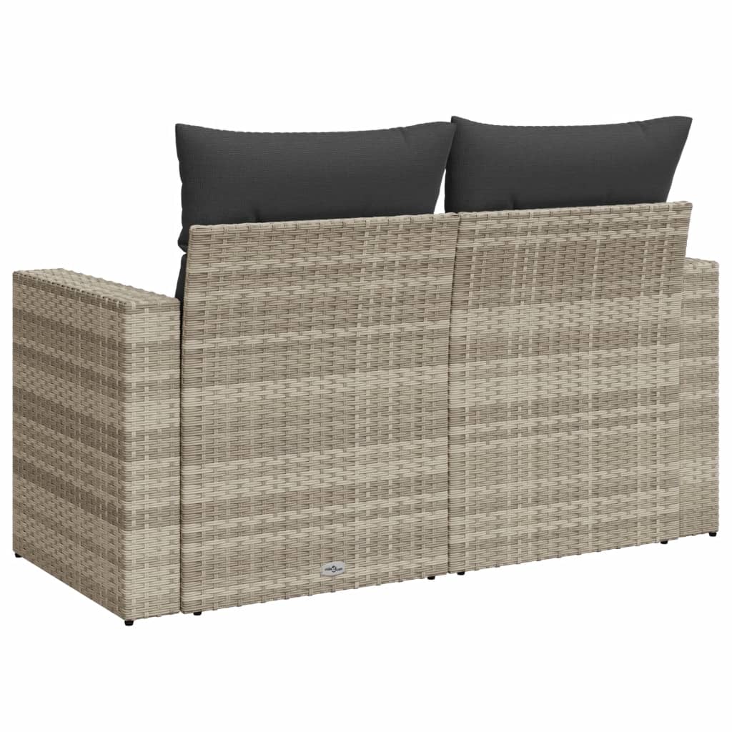 vidaXL Sofa ogrodowa z poduszkami, 2-osobowa, jasnoszara, polirattan