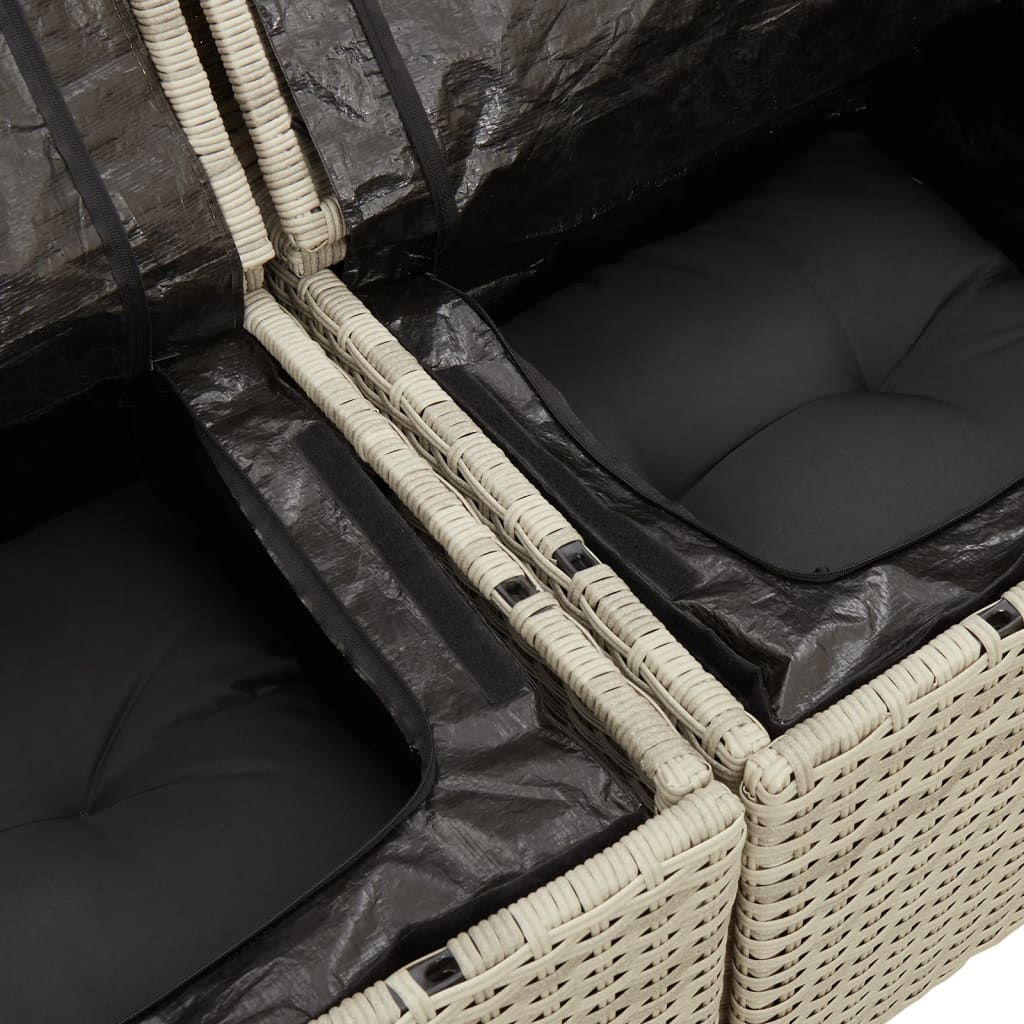 vidaXL Sofa ogrodowa z poduszkami, 2-osobowa, jasnoszara, polirattan