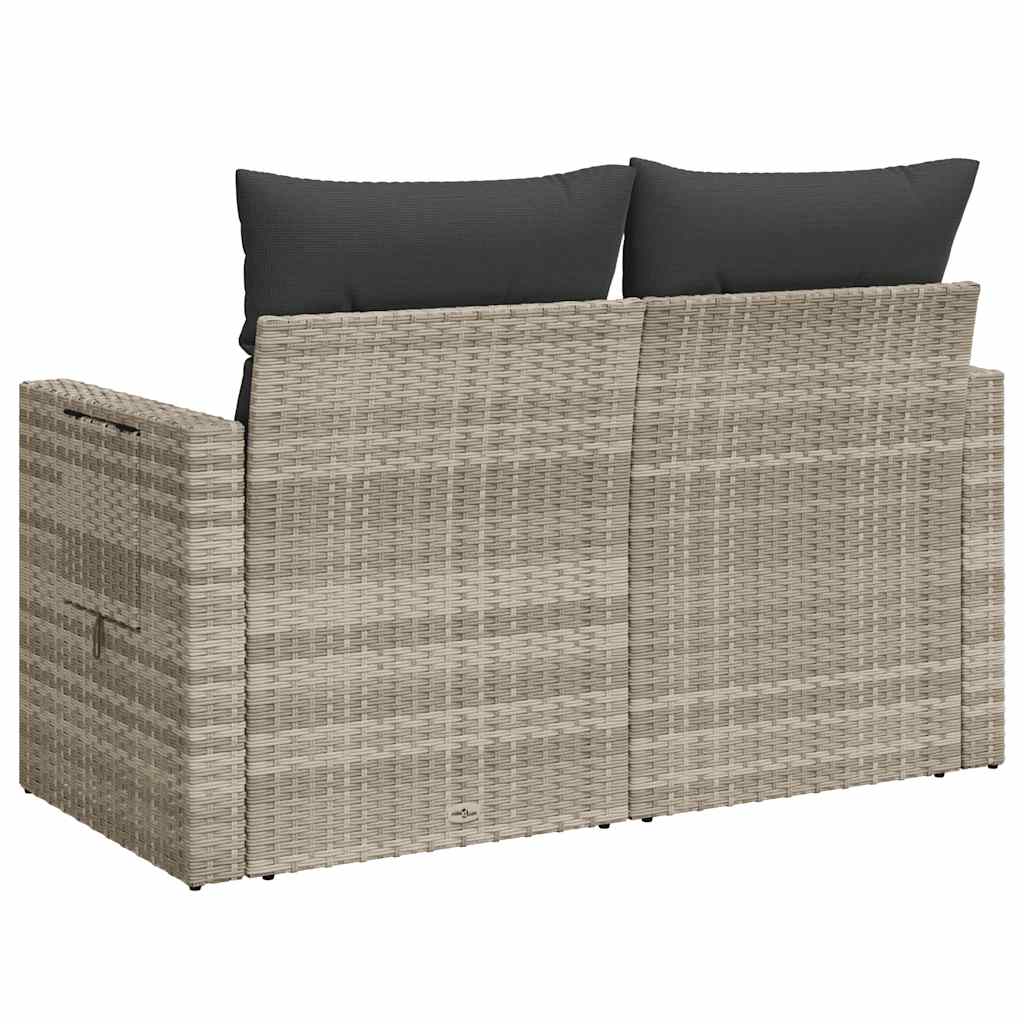 vidaXL Sofa ogrodowa z poduszkami, 2-osobowa, jasnoszara, polirattan