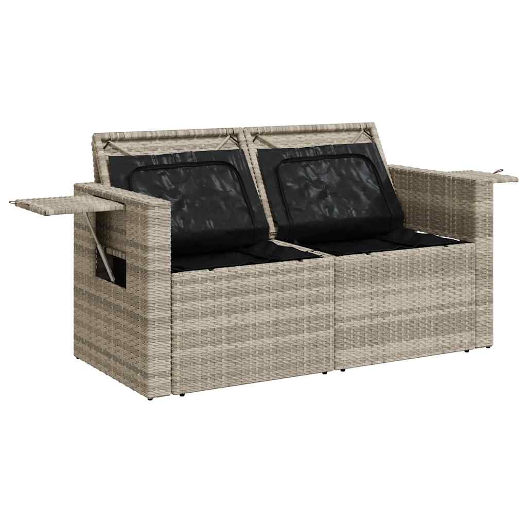 vidaXL Sofa ogrodowa z poduszkami, 2-osobowa, jasnoszara, polirattan