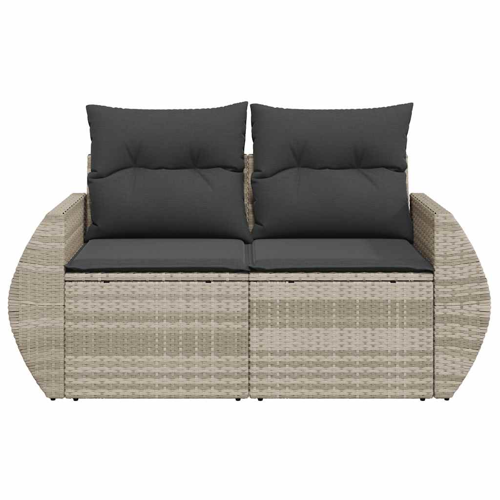 vidaXL Sofa ogrodowa z poduszkami, 2-osobowa, jasnoszara, polirattan