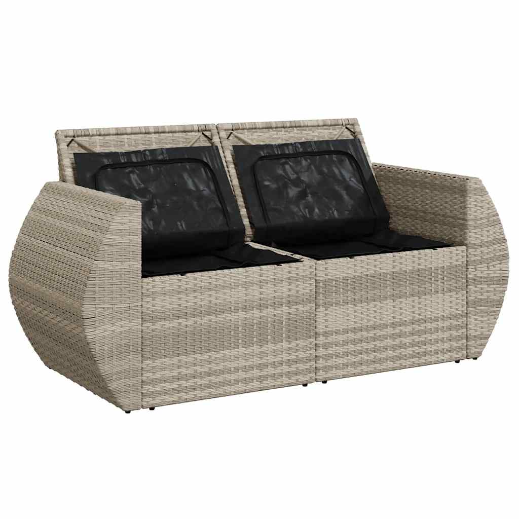 vidaXL Sofa ogrodowa z poduszkami, 2-osobowa, jasnoszara, polirattan
