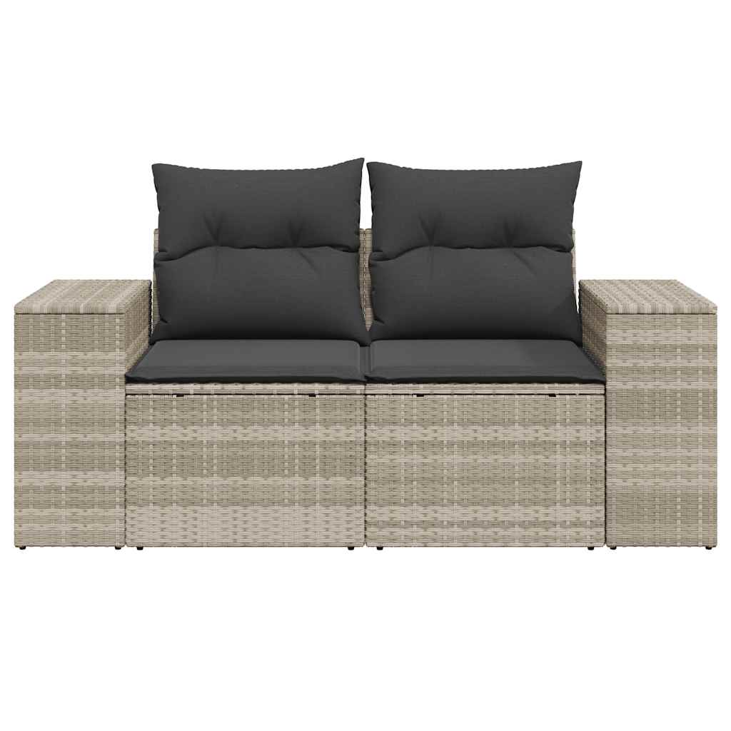 vidaXL Sofa ogrodowa z poduszkami, 2-osobowa, jasnoszara, polirattan