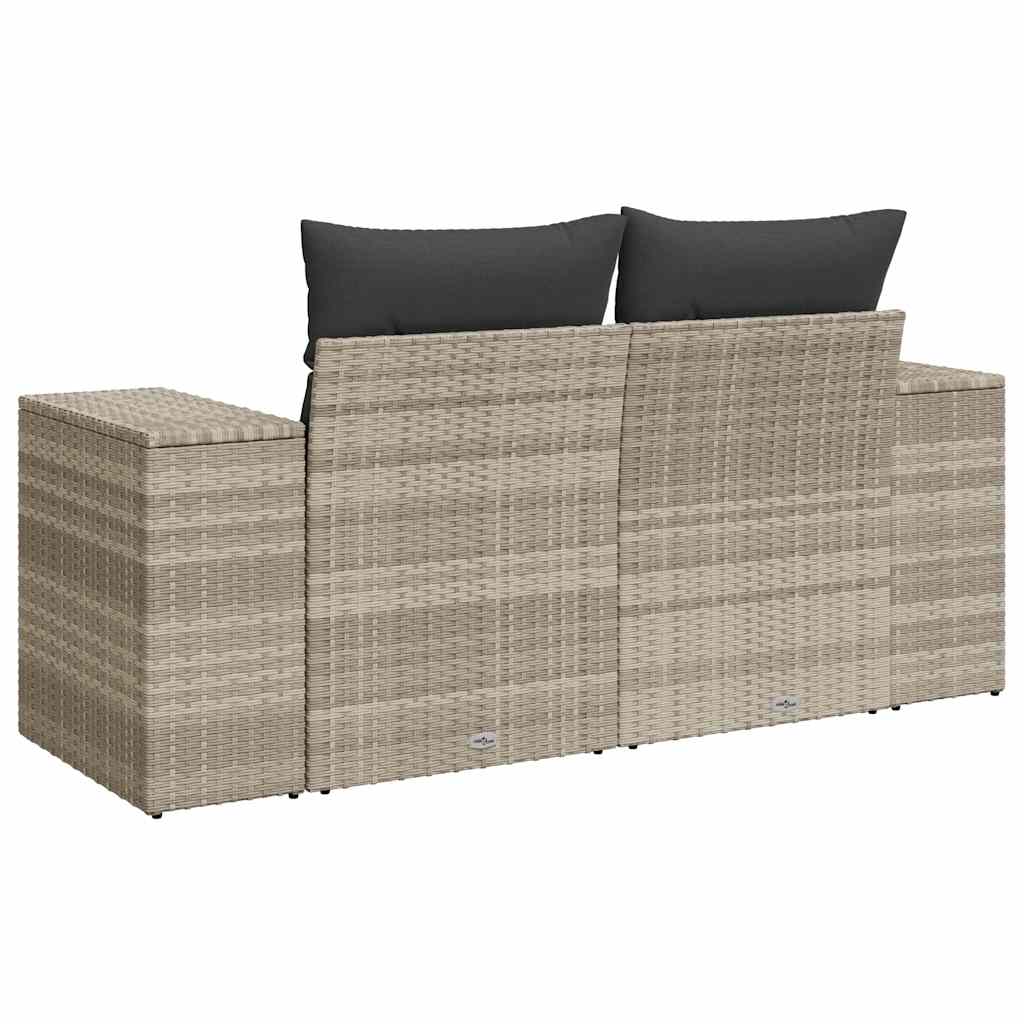 vidaXL Sofa ogrodowa z poduszkami, 2-osobowa, jasnoszara, polirattan