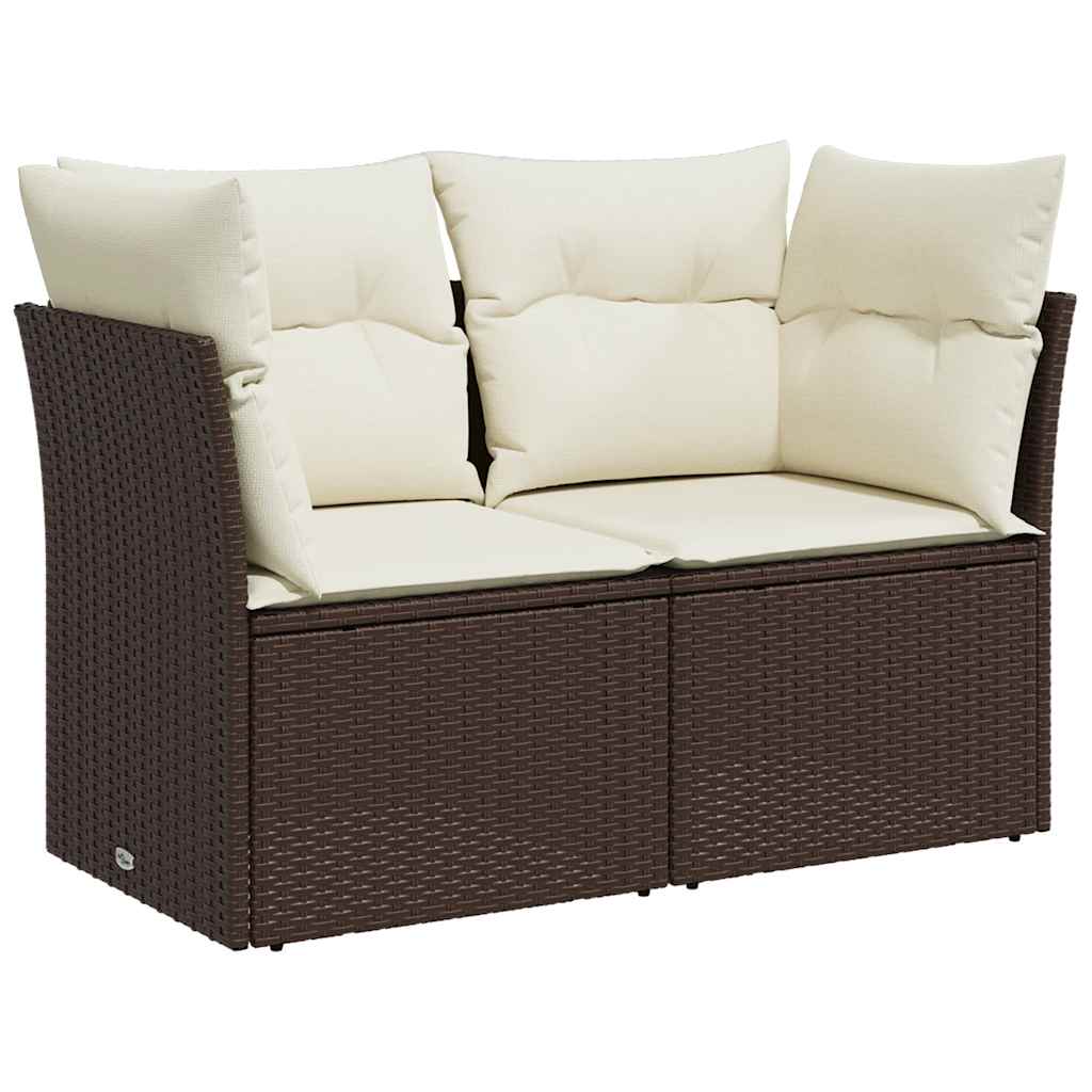 vidaXL Sofa ogrodowa z poduszkami, 2-osobowa, brązowa, polirattan