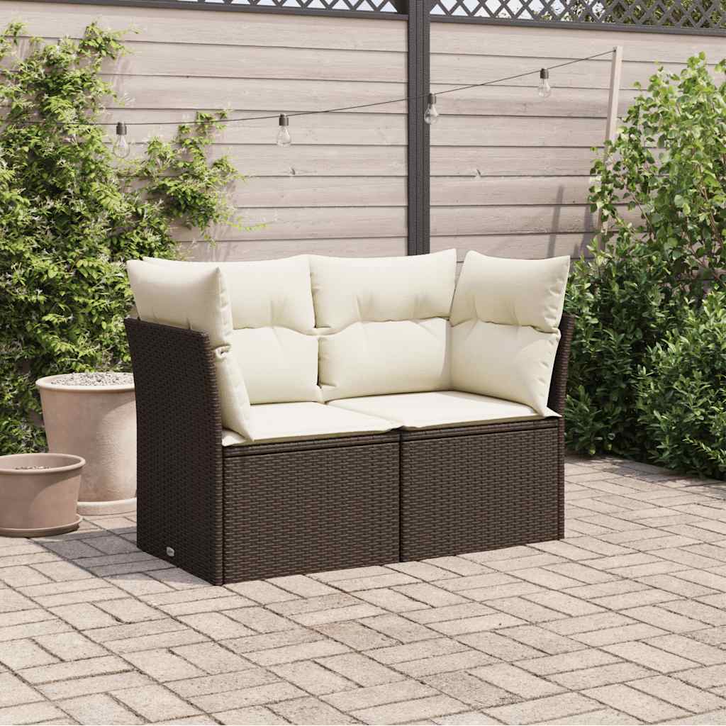 vidaXL Sofa ogrodowa z poduszkami, 2-osobowa, brązowa, polirattan