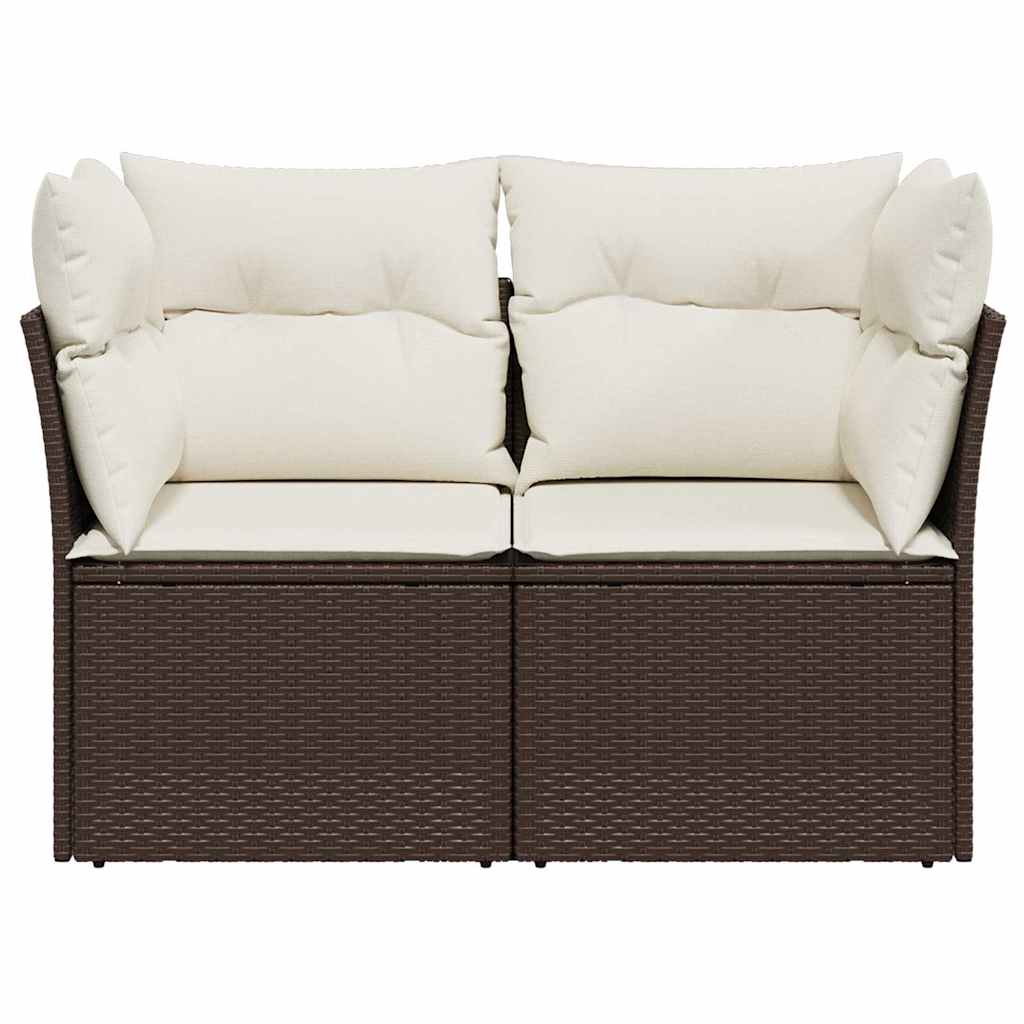 vidaXL Sofa ogrodowa z poduszkami, 2-osobowa, brązowa, polirattan