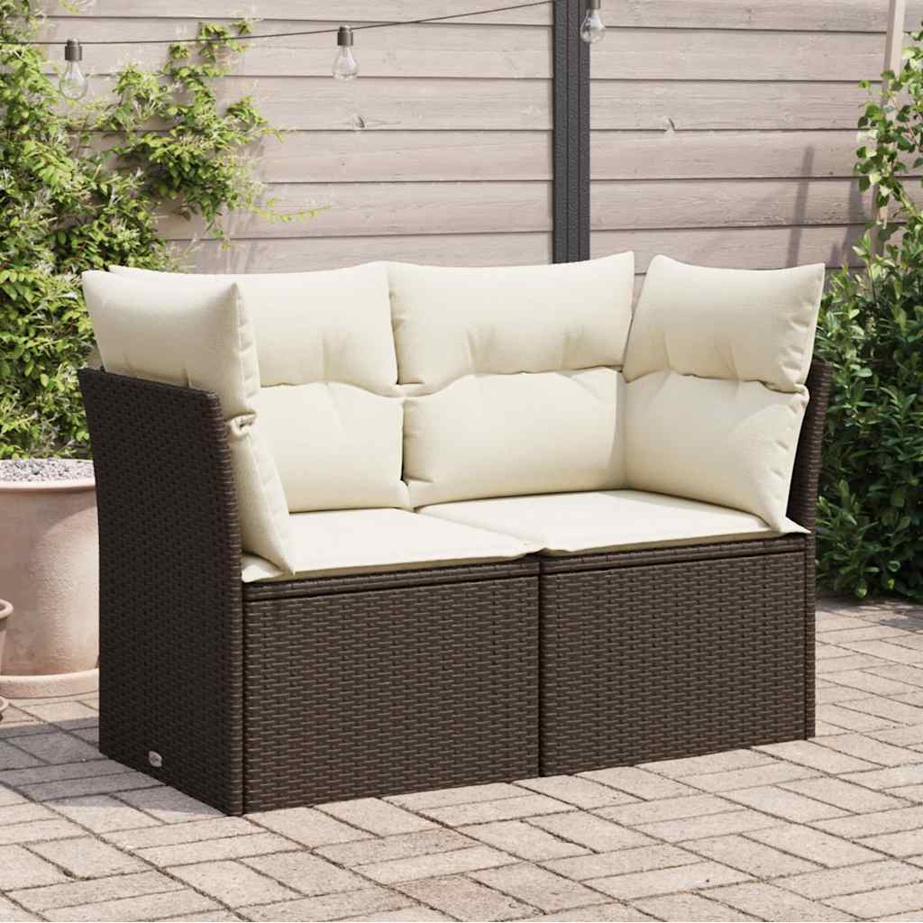 vidaXL Sofa ogrodowa z poduszkami, 2-osobowa, brązowa, polirattan