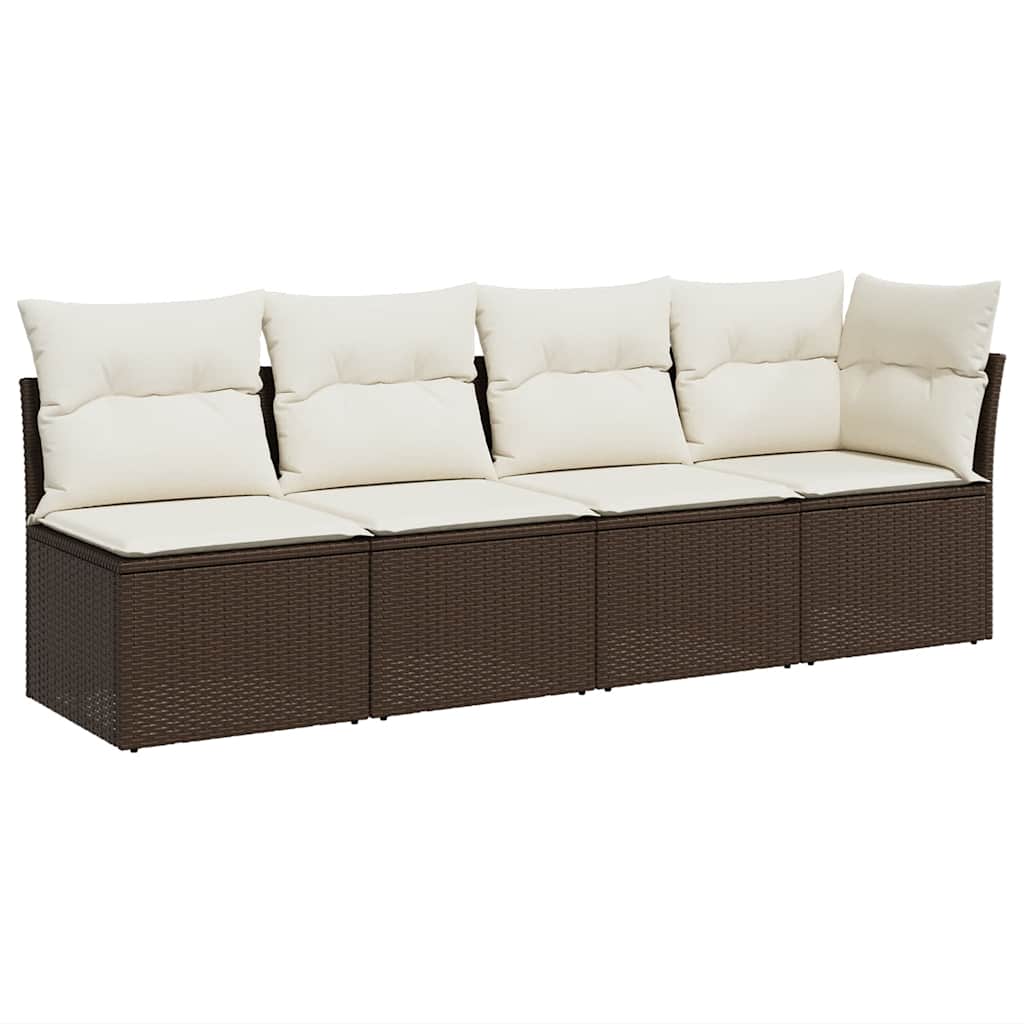 vidaXL Sofa ogrodowa z poduszkami, 4-osobowa, brązowa, polirattan