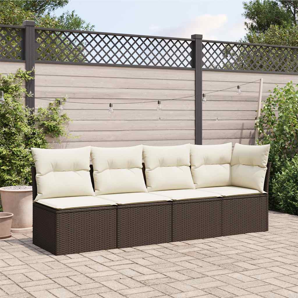 vidaXL Sofa ogrodowa z poduszkami, 4-osobowa, brązowa, polirattan