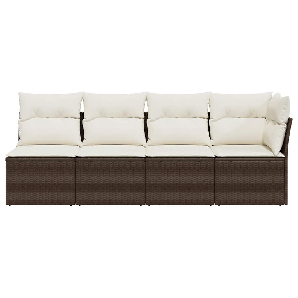 vidaXL Sofa ogrodowa z poduszkami, 4-osobowa, brązowa, polirattan