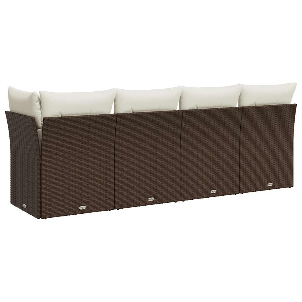 vidaXL Sofa ogrodowa z poduszkami, 4-osobowa, brązowa, polirattan