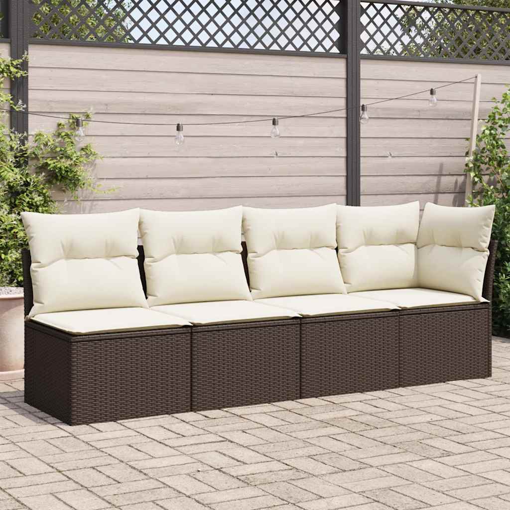 vidaXL Sofa ogrodowa z poduszkami, 4-osobowa, brązowa, polirattan