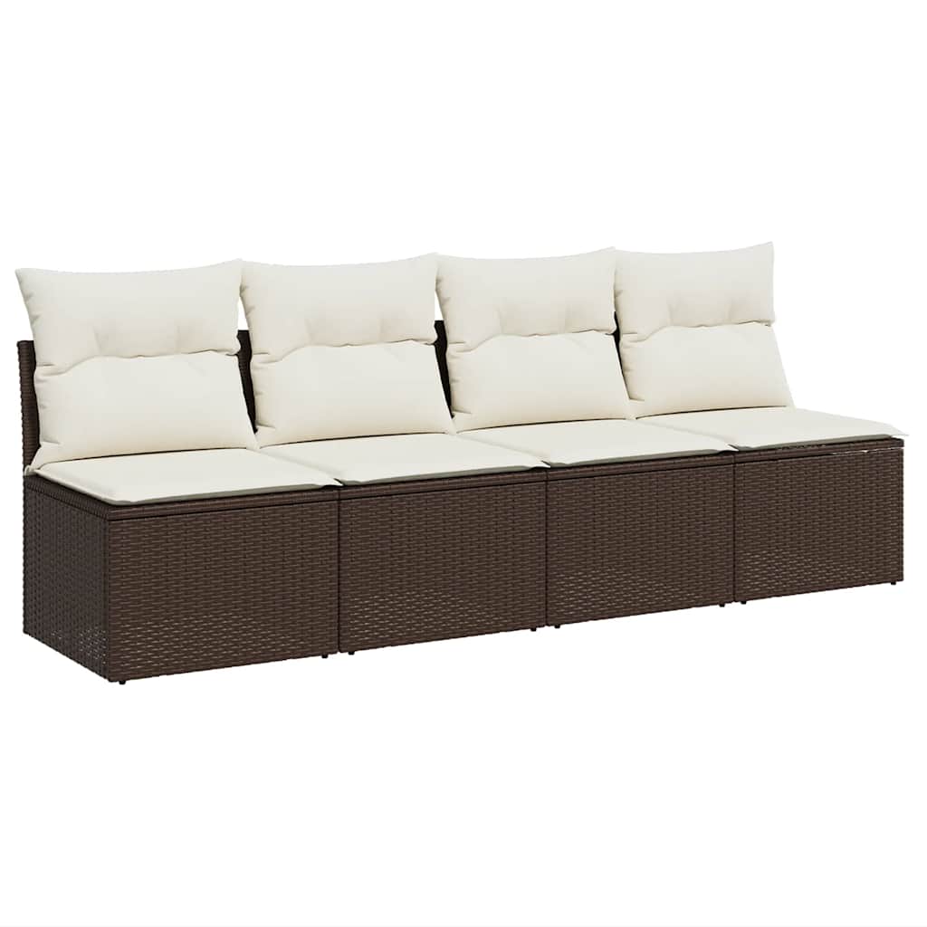 vidaXL Sofa ogrodowa z poduszkami, 4-osobowa, brązowa, polirattan